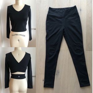 2/$30 Yoga wear 2 Piece Set V neck wrap top and leggings black